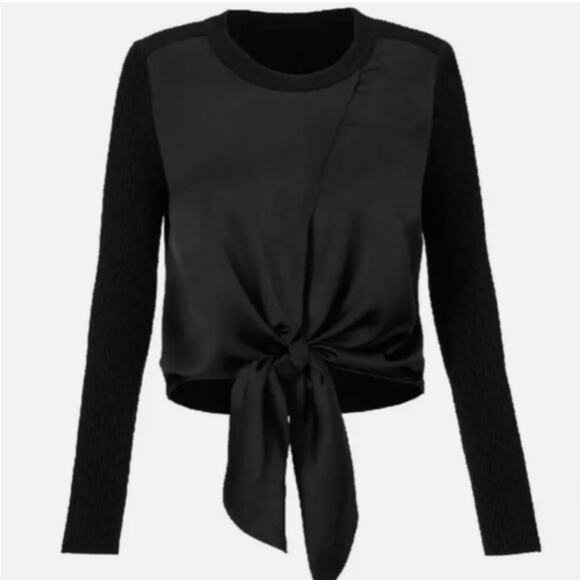 Cabi Crosstie black silky tie front knit back top size Medium #4288 - Picture 2 of 14